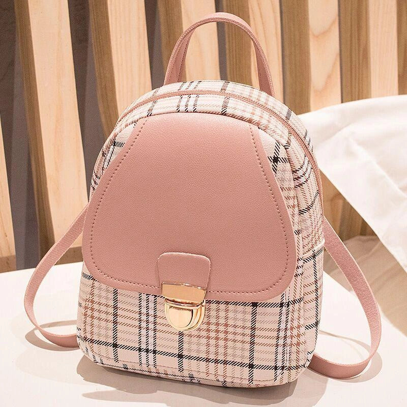 Ladies Check Lock Small Backpack in various colours with plaid pattern and zipper opening