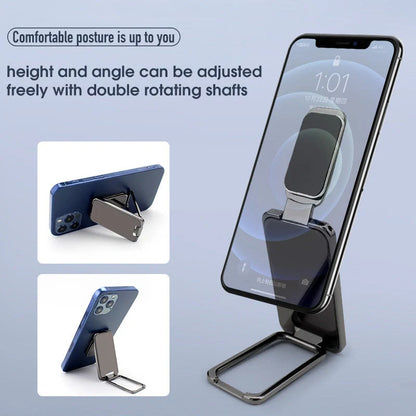 Adjustable folding mobile phone holder stand with multi-angle design, compatible with various smartphones and tablets