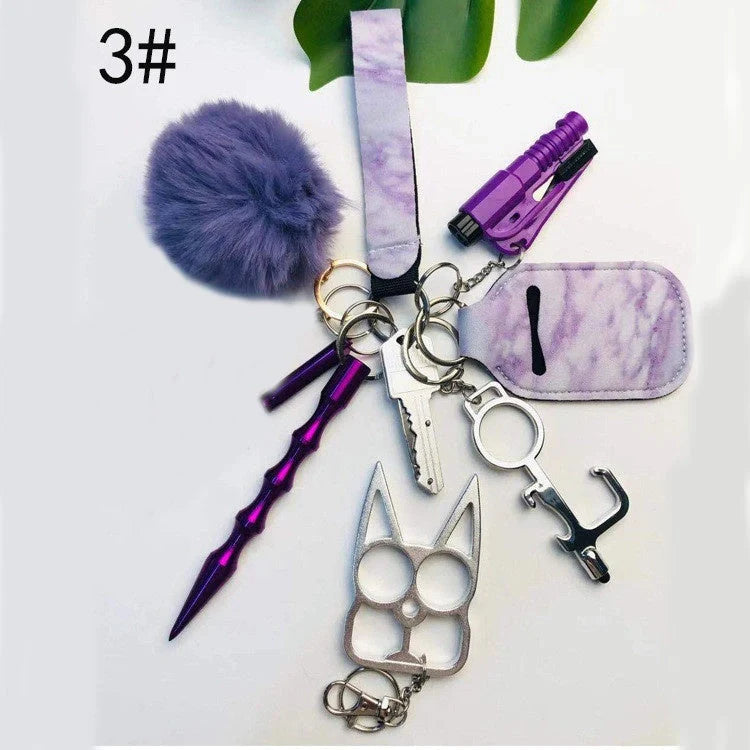 Self Defense Keychain Set for Women with 11 Safety Accessories including alarm and window breaker