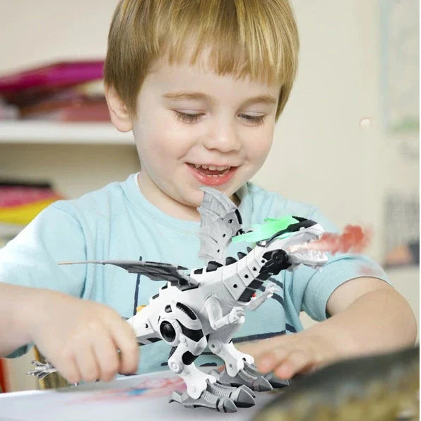 Roaming Robotic Dragon Toy with Lifelike Movement, Flashing Lights, Sounds, and Water Spray Effects