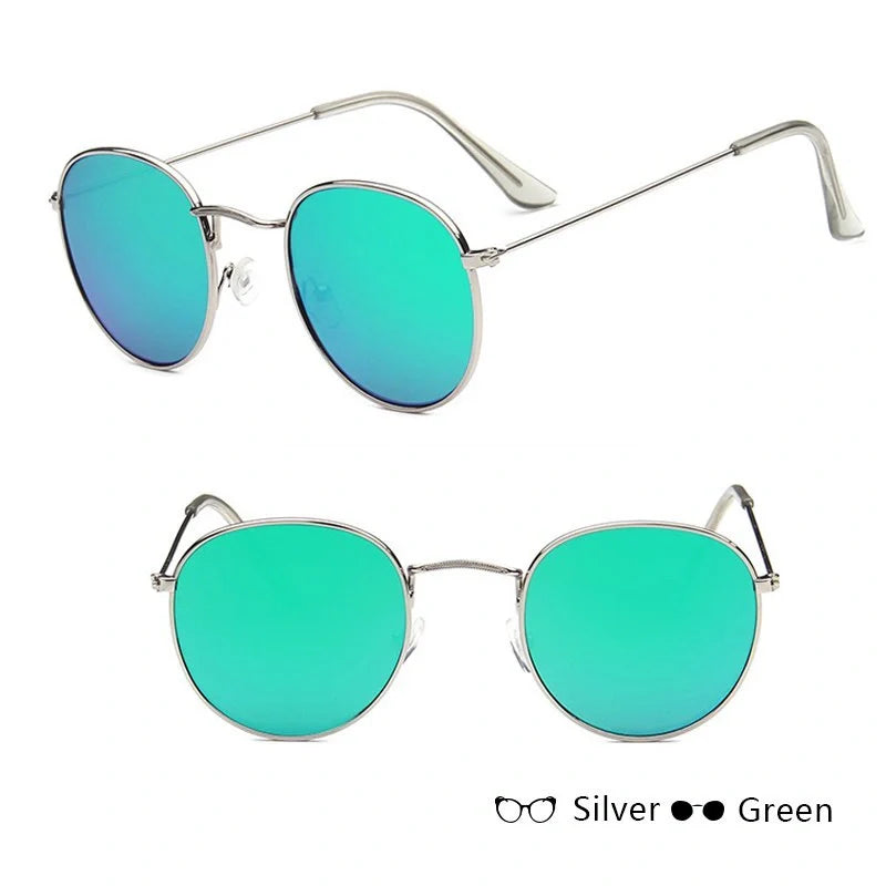 Women's retro metal sunglasses with round frame in gold and silver options
