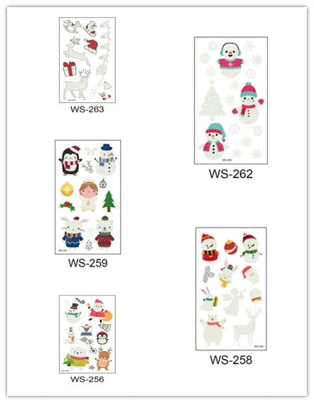 Festive Santa Claus luminous Christmas tattoo stickers with vibrant designs for parties, events, and home decor