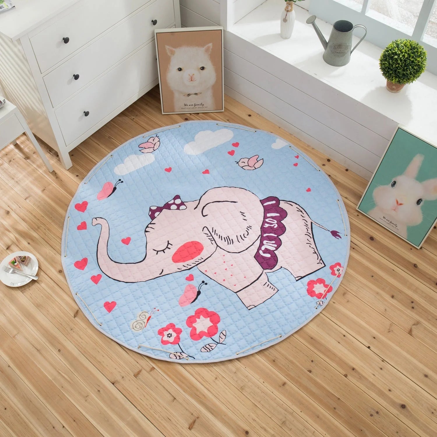 Round baby crawling mat with toy storage bag in various colours