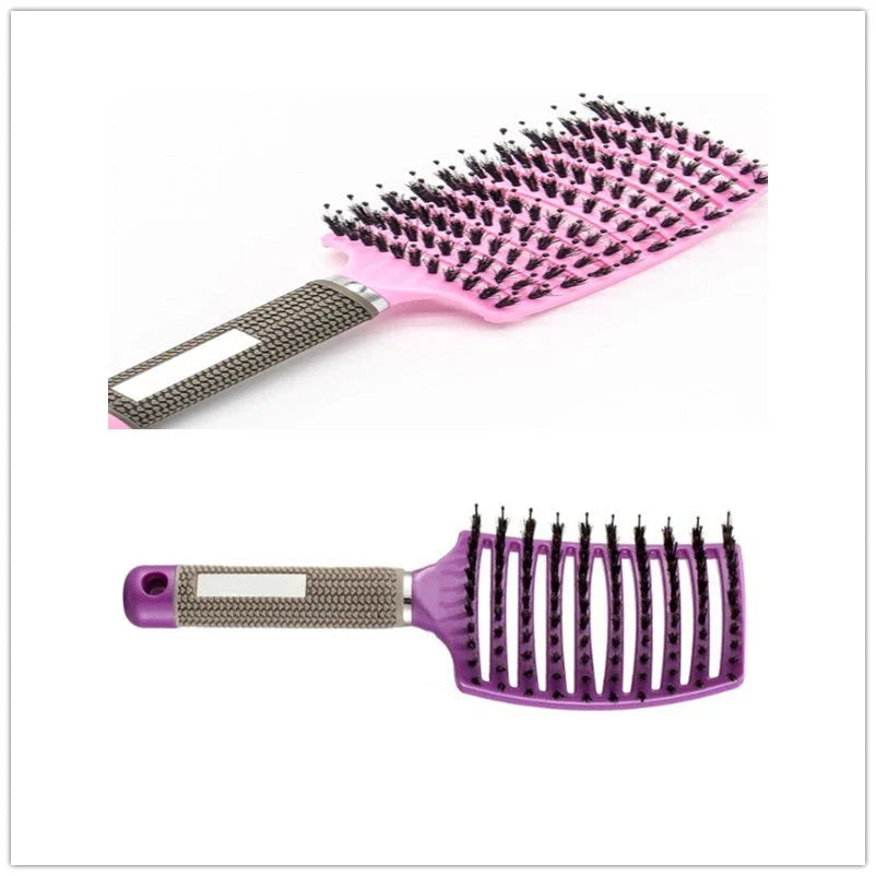 A premium hair brush with a sleek design, featuring soft bristles and a rounded massage function for healthy, detangled hair