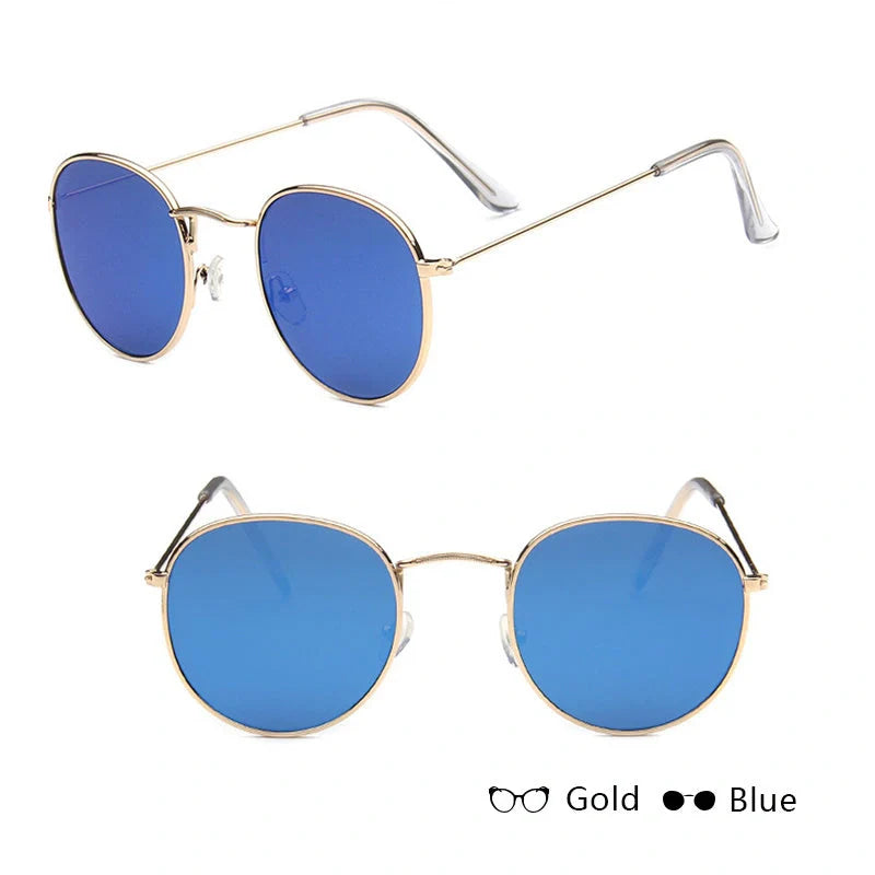 Women's retro metal sunglasses with round frame in gold and silver options
