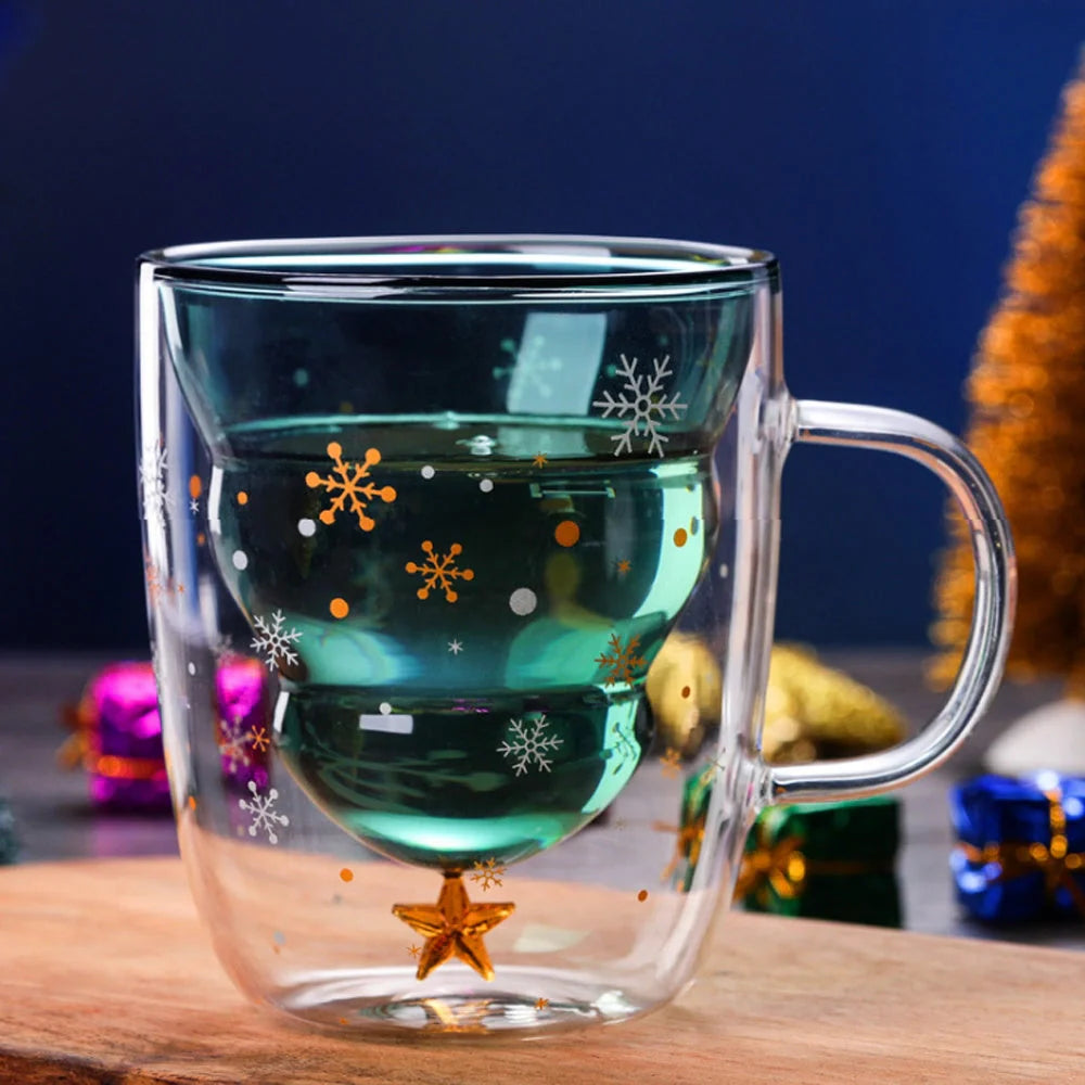 3D double-layer panda cup with skull design and festive inner Christmas tree