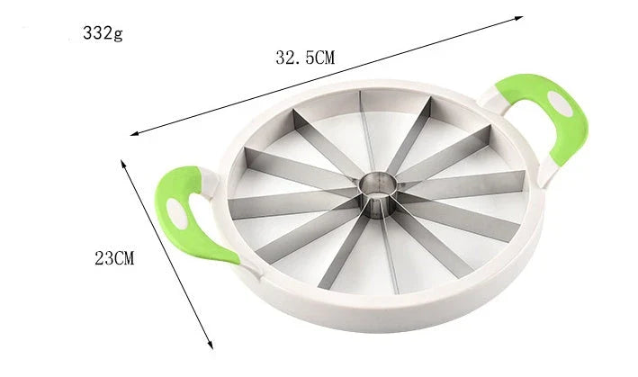 Premium stainless steel watermelon slicer with ergonomic non-slip handles for easy, precise fruit preparation