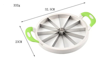 Premium stainless steel watermelon slicer with ergonomic non-slip handles for easy, precise fruit preparation