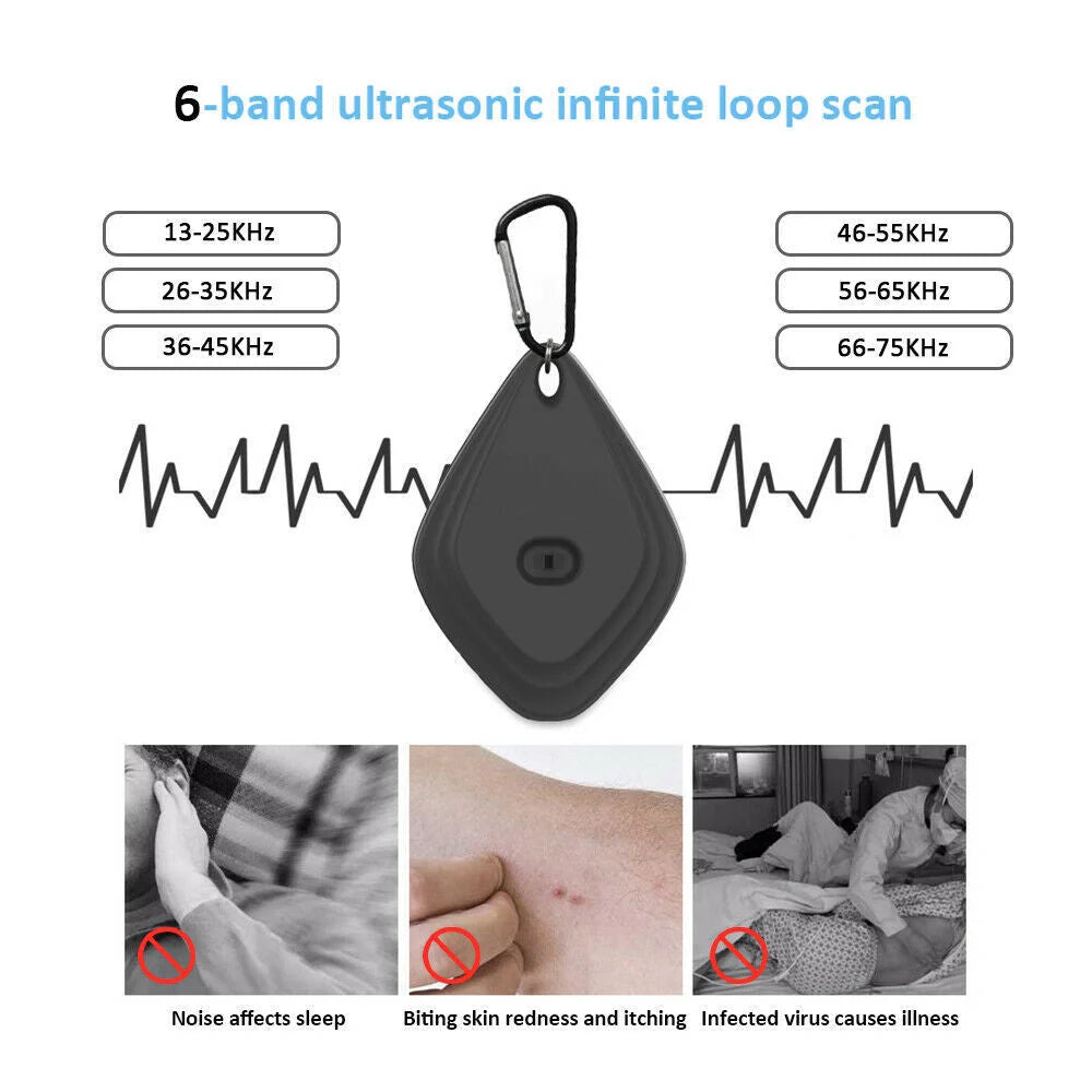 USB Rechargeable Ultrasonic Mosquito Repeller with hook and USB cable