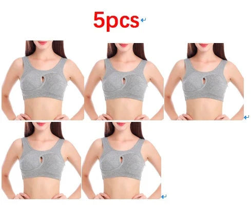 Supportive cotton sports bra with crossover design for lift and support, preventing sagging and bra lines