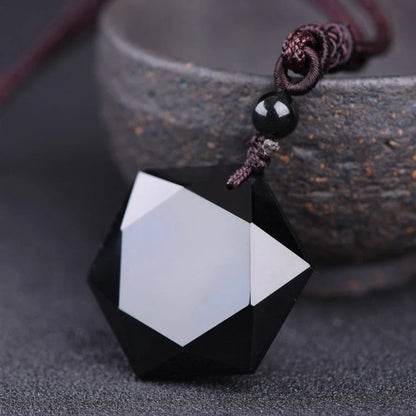 Handcrafted obsidian six-pointed star pendant sweater chain, elegant and unique jewellery piece