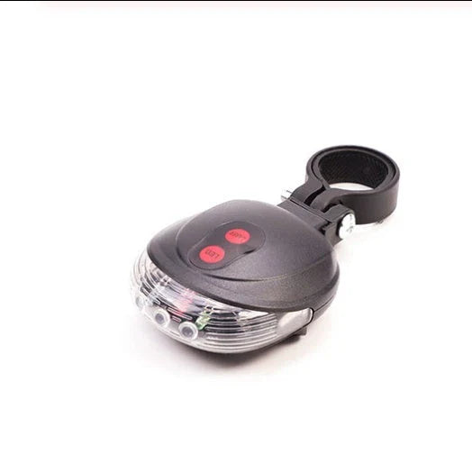 Bicycle tail light with 5 LED lights and 2 laser beams for enhanced visibility and safety on the road