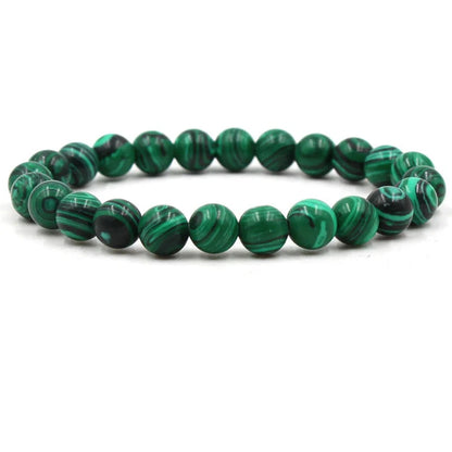Classic black matte green malachite bracelets with elastic strand for unisex wear