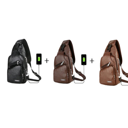 Stylish USB charging messenger bag with wear-resistant fabric, headphone jack, and spacious front pocket for modern, tech-savvy individuals