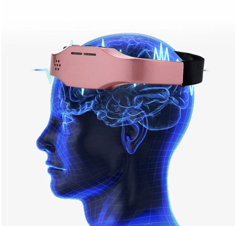Wireless relaxation massage helmet with adjustable straps and control buttons for customised head massage experience
