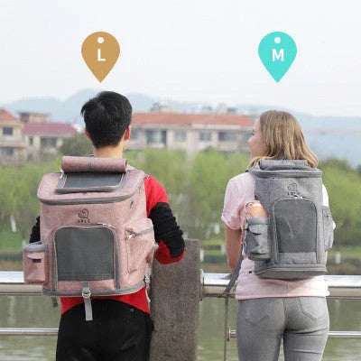 Transparent pet carrier backpack with mesh windows and zippered top for easy access, perfect for transporting cats in comfort and style.