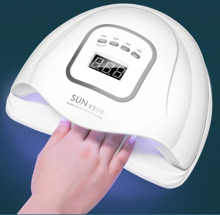 White dual UV/LED quick-drying nail polish lamp with adjustable settings
