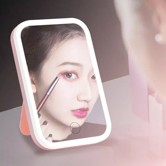 Square LED Makeup Mirror with smart touch in pink or white