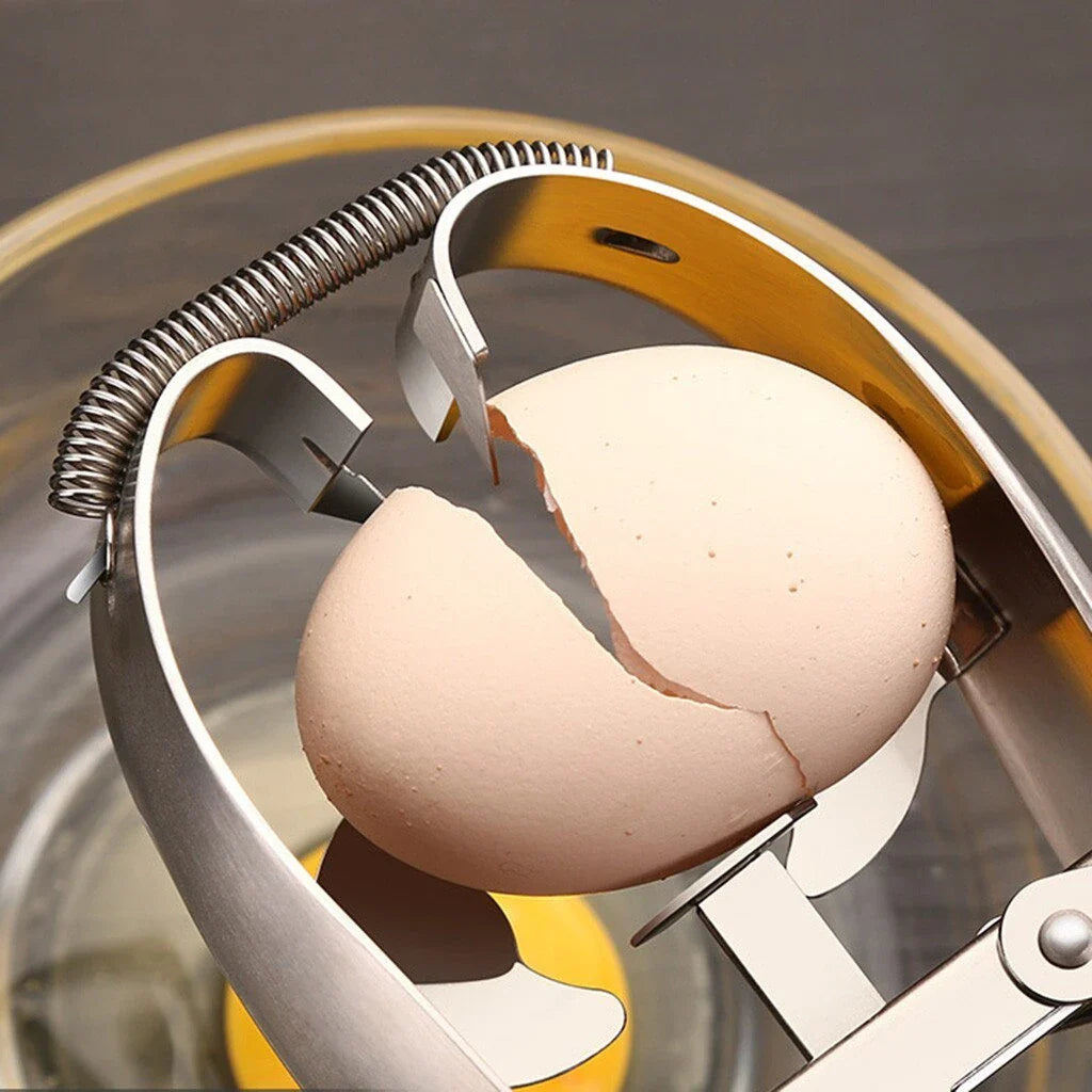 Premium stainless steel egg opener with razor-sharp blades for effortless, mess-free egg cracking
