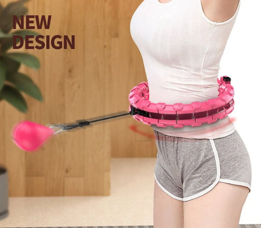 Adjustable ABS waist weight loss circle in grapefruit pink, blue, and purple