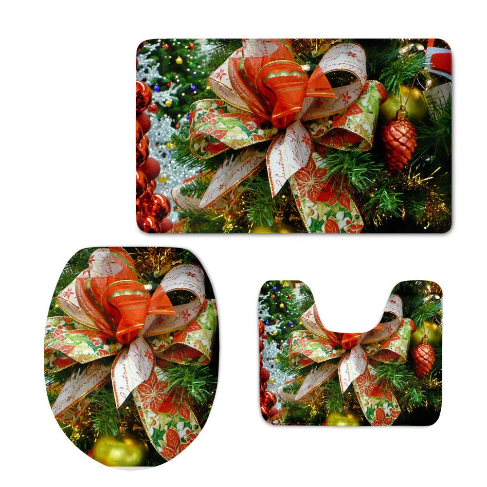 Custom 3D style bathroom set with flannel floor mats and toilet seat cover