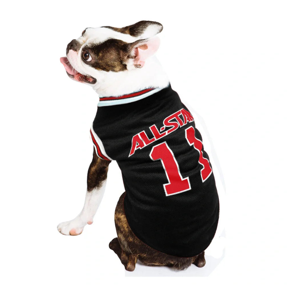 World Cup themed cotton dog vest in black and red for summer comfort