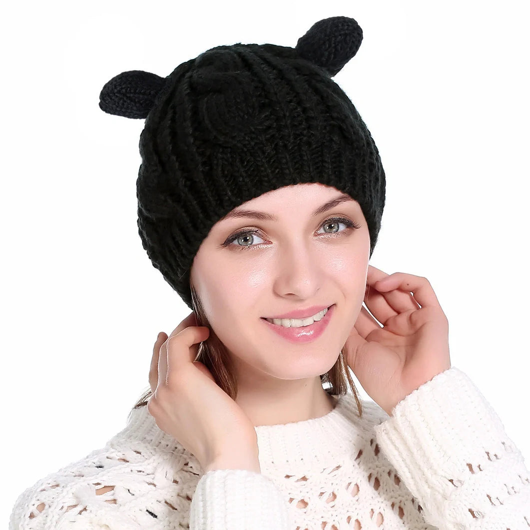 Cosy Cat Ear Knit Beanie in various colours for autumn winter warmth