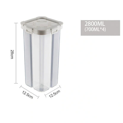 Transparent whole grain storage box with four-point design and durable seal