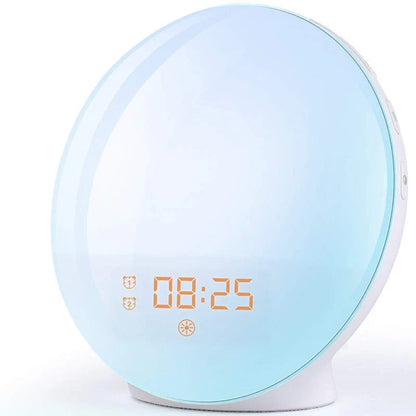 Natural wake-up light alarm clock with soothing nature sounds and customisable ambient lighting
