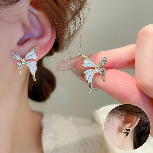 Rhinestone Dripped Butterflies Stud Earrings in alloy with diamond treatment