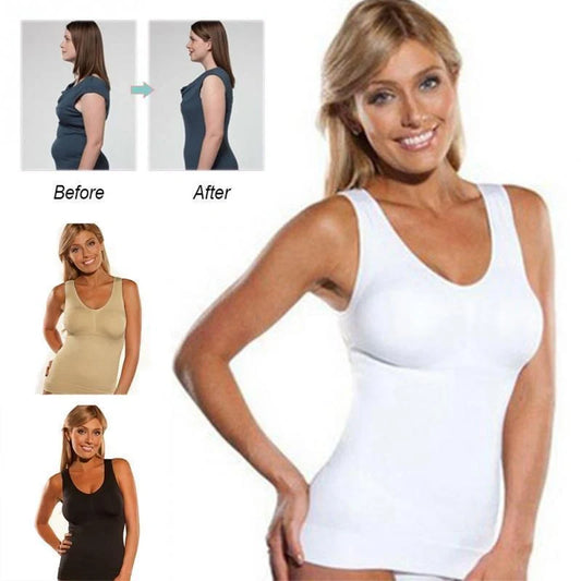 Tank Top and Cami Shaper in khaki, black, and white with U-neck design
