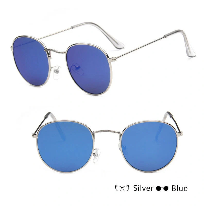 Women's retro metal sunglasses with round frame in gold and silver options