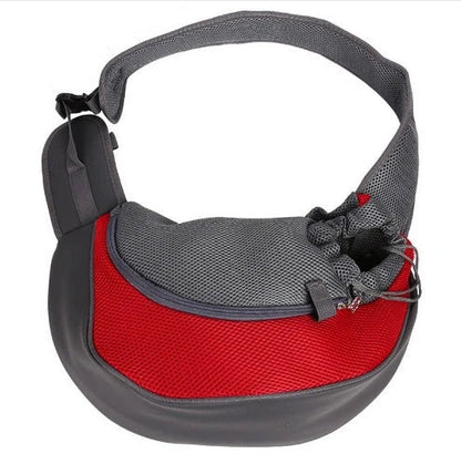Premium soft pet sling carrier with padded mesh fabric and adjustable leather strap for hands-free convenience and pet comfort