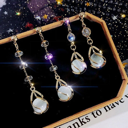 Crystal opal water drop earrings with electroplated finish in various colors