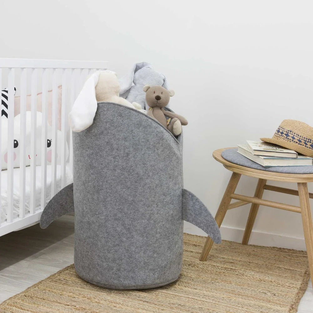 Shark-shaped kids' toy storage basket in premium felt, foldable design