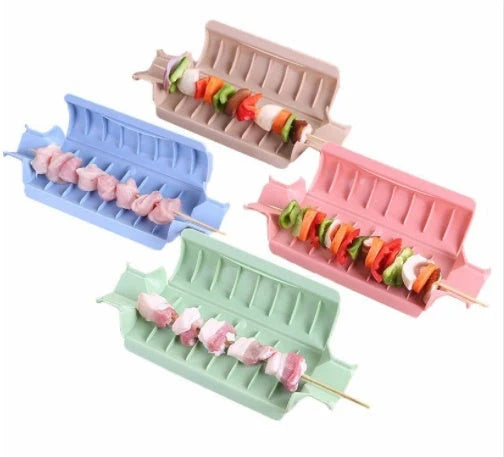 BBQ anti-skid kebab 8 frame protector in green, khaki, blue, and pink