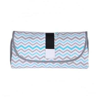 Portable diaper changing pad clutch with built-in toy ring, foldable design for easy transport