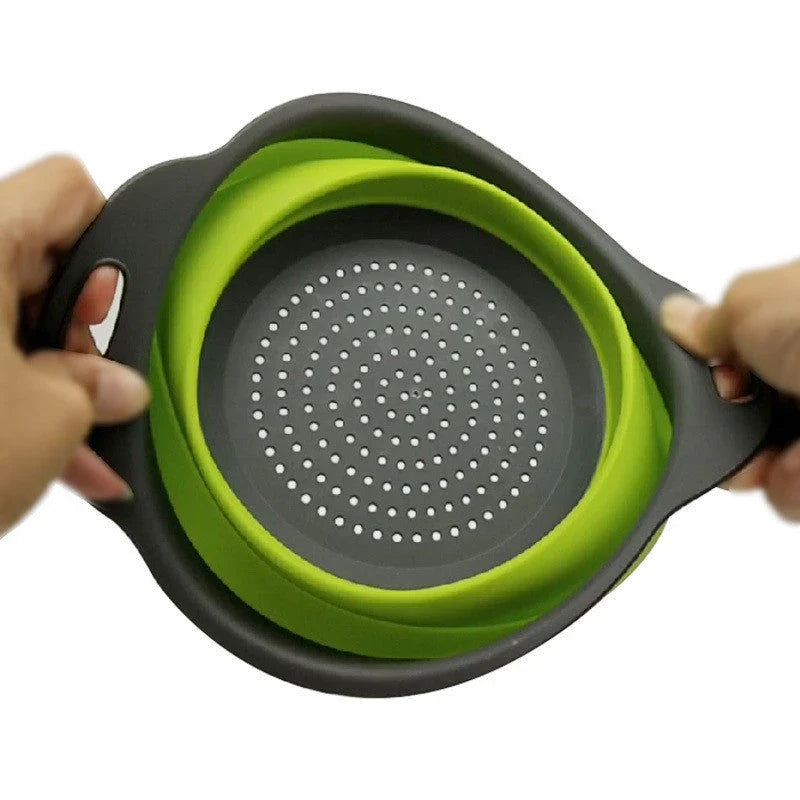 Premium collapsible silicone colander for rinsing, draining, and storing fruits and vegetables in the kitchen