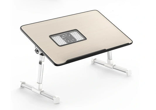 Adjustable laptop desk stand with foldable design for bed or standing use