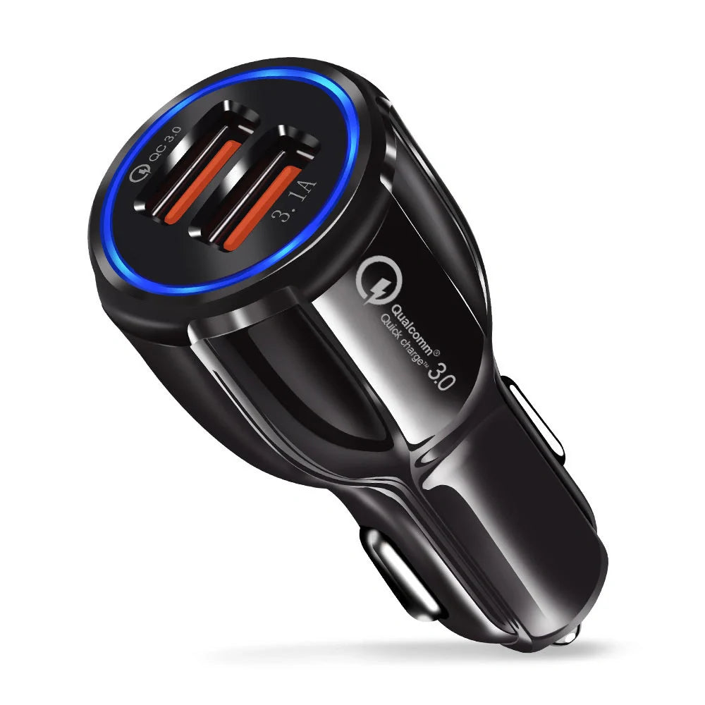 Leather grain gravity mobile phone car holder in black and white, securing a smartphone in a car