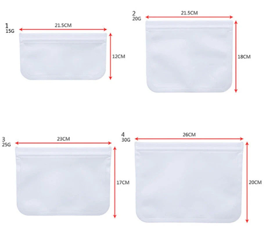 Reusable fresh keeping food storage bags made of durable PEVA material with silica gel and silicone for long-lasting food freshness
