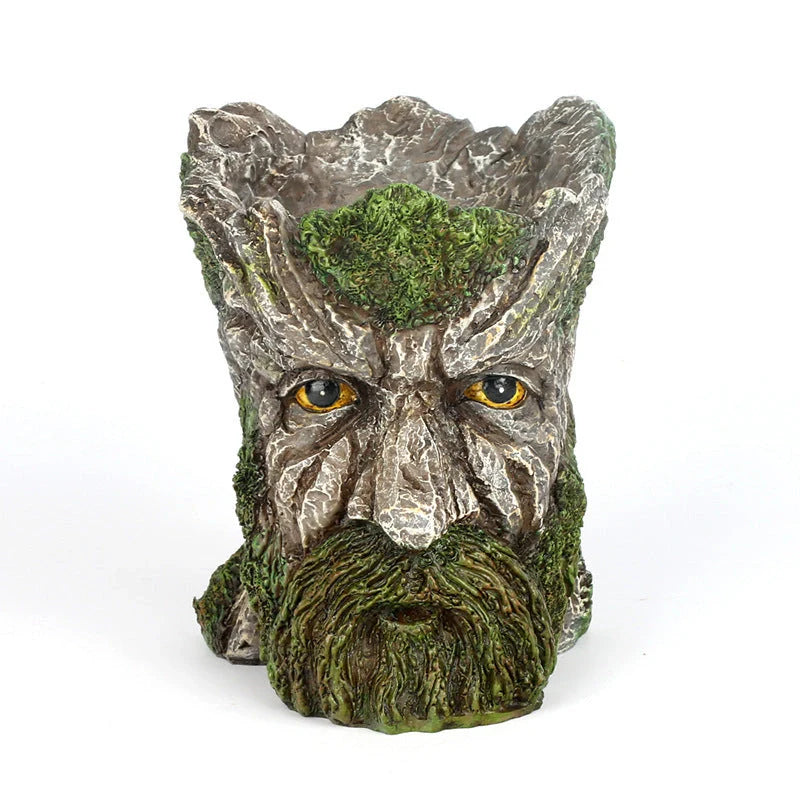 Strongwell Tree Head Old Man Figurine Planter Pot in green, perfect for home or office decoration