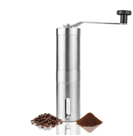 Premium hand coffee grinder with stainless steel construction and ceramic burr mechanism for consistent, precise grinding