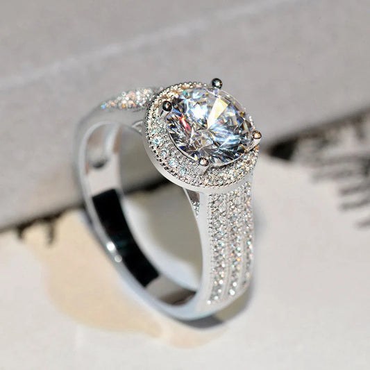 Classic Lotus Diamond Ring in brass with electric white steel finish
