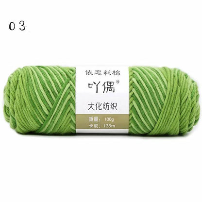 Luxurious gradient milk cotton yarn balls in a variety of vibrant colours, perfect for knitting, weaving, and other textile crafts.