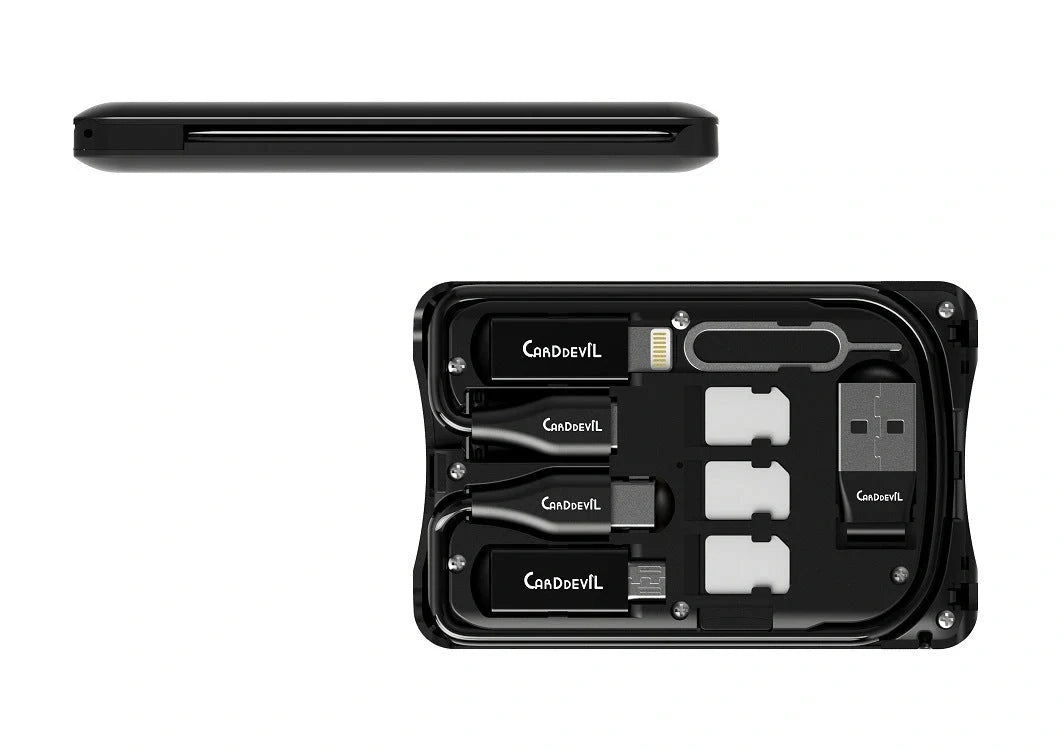 Multifunctional Travel Survival Card All-in-One Data Cable in black, compact and lightweight design