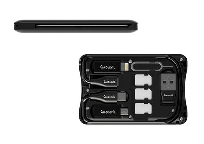 Multifunctional Travel Survival Card All-in-One Data Cable in black, compact and lightweight design