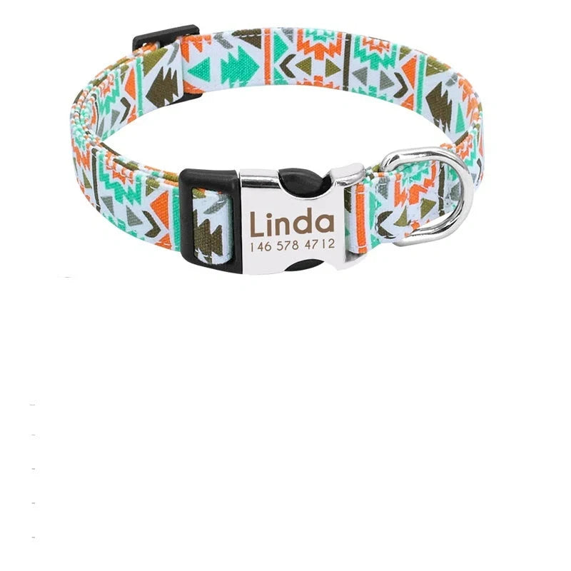 Customisable nylon dog collar with engraved dog tag in various colours