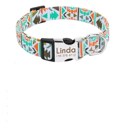 Customisable nylon dog collar with engraved dog tag in various colours