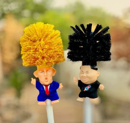 Hilarious Trump-themed toilet brush with bright yellow color and distinctive design